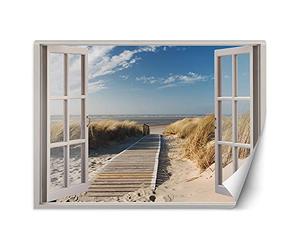 Feeby Papier Peint Intisse Chemin De La Plage 140x100 cm beige Moderne Panoramique XXL Photo Mural Muraux Chambre Bureau Salle Herbe Vue Sur La Mer