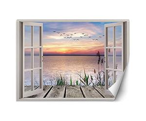 Feeby Papier Peint Intisse Coucher De Soleil Eau Mer 210x150 cm orange Décoration Murale Tableaux Poster Muraux Chambre Enfant Salon Salle Cuisine Coucherr Vue De La Fenêtre Illusion 3D