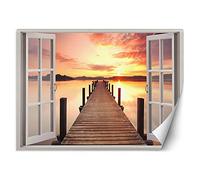 Feeby Papier Peint Intisse Coucher De Soleil Sur La Jetée 280x200 cm orange Déco Murale Trompe L' Oeil Tapisserie Moderne Salon Chambrea' Coucherr Salle De Bain Cuisine Vue De La Fenêtre Illusion 3D