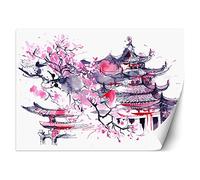 Feeby Papier Peint Intisse Fleur De Cerisier Japon 400x280 cm rose Déco Murale Trompe L' Oeil Tapisserie Moderne Salon Chambrea' Coucherr Salle De Bain Cuisine Pagode Aquarelle