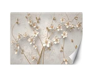 Feeby Papier Peint Intisse Fleurs Vigne Illusion 3D 400x280 cm beige Déco Murale Trompe L' Oeil Tapisserie Moderne Salon Chambrea' Coucherr Salle De Bain Cuisine Graphique Effet 3D