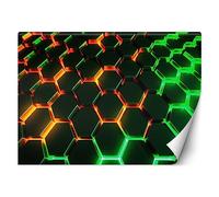 Feeby Papier Peint Intissé Néon Gamer Jeu 300x210 cm vert XXL Moderne Décoration Murale Tableaux Muraux Tapisserie Salon Chambre à coucher Adolescent Effet 3D