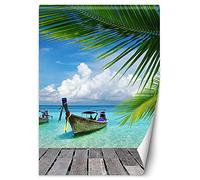Feeby Papier Peint Intisse Océan Tropical Exotique 100x140 cm bleu XXL Photo Mural Muraux Tapisserie Restaurant Bateau Jetée Palmiers