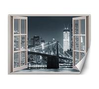 Feeby Papier Peint Intisse Pont De Brooklyn 140x100 cm noir et blanc Moderne Panoramique XXL Photo Mural Muraux Chambre Bureau Salle Manhattan La Nuit Vue De La Fenêtre
