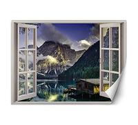 Feeby Papier Peint Intisse Roches Montagne Lac 140x100 cm bleu XXL Photo Mural Muraux Tapisserie Vue De La Fenêtre Illusion 3D
