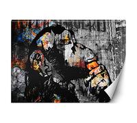 Feeby Papier Peint Intissé Singe Chimpanzé Street Art 350x245 cm gris XXL Moderne Décoration Murale Tableaux Muraux Tapisserie Salon Chambre à coucher Banksy Graffiti