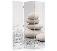 Feeby Paravent 3 pans Galets 110x150 cm Une Seule Côté Cloison de séparation Écran Pliant Foto Paravent Interieur Décoratif Mur Espagnol Impression sur Toile Chambre d'enfant Salon Bureau Beige