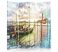 Feeby Paravent 4 pans Venise 145x180 cm Deux Côtés Cloison de séparation Écran Pliant Foto Paravent Interieur Décoratif Mur Espagnol Impression sur Toile Chambre d'enfant Salon Bureau Multicolore