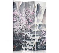 Feeby Paravent Cerisier 110x180 cm Deux Côtés Cloison de séparation Écran Pliant Foto Paravent Interieur Décoratif Mur Espagnol Impression sur Toile Chambre d'enfant Salon Bureau Rose