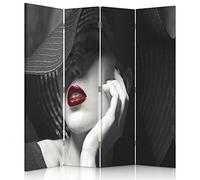 Feeby Paravent Chapeau 4 Pans 145x180 cm Une Seule Côté Cloison De Séparation Écran Pliant Paravent Interieur Décoratif Mur Espagnol Impression sur Toile Chambre d'enfant Salon Bureau Noir Et Blanc