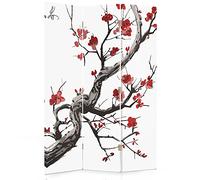 Feeby Paravent déco Cerisier Impression 1 Face 3 pans Blanc 110x150 cm