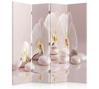 Feeby Paravent Fleurs orchidée Nature 4 Panneaux 145x180 cm Deux Côtés Cloison de séparation Écran Pliant Foto Paravent Interieur Décoratif Chambre d'enfant Salon Bureau Pierres Zen Beige
