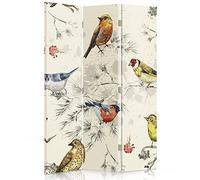 Feeby Paravent Oiseaux Branches 3 Panneaux 110x150 cm Une Seule Côté Cloison de séparation Écran Pliant Interieur Décoratif Mur Espagnol Impression sur Toile Chambre d'enfant Salon Bureau Beige