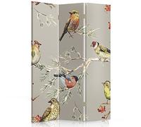 Feeby Paravent Oiseaux Branches 3 Panneaux 110x150 cm Une Seule Côté Cloison de séparation Écran Pliant Interieur Décoratif Mur Espagnol Impression sur Toile Chambre d'enfant Salon Bureau Beige