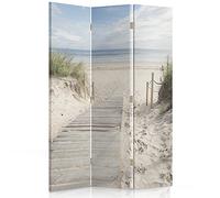 Feeby Paravent Plage 3 Panneaux 110x150 cm Deux Côtés Cloison de séparation Écran Pliant Foto Paravent Interieur Décoratif Mur Espagnol Impression sur Toile Chambre d'enfant Salon Bureau Beige