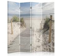 Feeby Paravent Vue Plage Sentier Dunes 4 Panneaux 145x150 cm Une Seule Côté Cloison de séparation Écran Pliant Décoratif Mur Espagnol Impression sur Toile Chambre d'enfant Salon Bureau Mer Sable