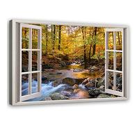 Feeby Peinture sur Toile 3D Vue de la Fenêtre XXL120x80 cm 1 Pièce Impression d'Art Moderne Qualité Photographique Décoration Murale Salon Chambre Cuisine Bureau Couloir Rivière Marron