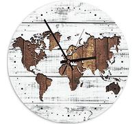 Feeby Pendule Ronde Carte du Monde Horloge Murale Vintage Blanc 60 cm