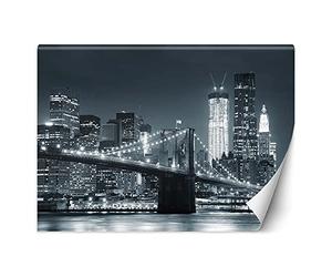 Feeby Photo Murale Intisse Manhattan De Nuit 350x245 cm noir et blanc Déco Murale Tableaux Muraux À La Maison Chambre à Coucher, Salon, Chambre D'amis NYC Ville De New York