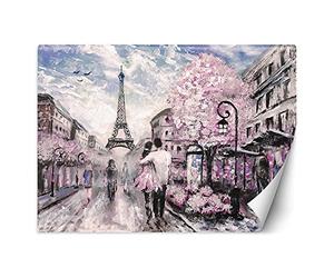 Feeby Photo Murale Intisse Tour Eiffel Aquarelle 350x245 cm rose Déco Murale Tableaux Muraux À La Maison Chambre à Coucher, Salon, Chambre D'amis Couple Paris