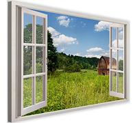 Feeby Photo sur Toile XXL Fenetre Art Image Déco Paysage Prairie Herbe vert 120x80 cm