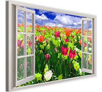Feeby Photo sur Toile XXL Illusion D'Optique Art Image Déco Fleurs multicolore 115x70 cm