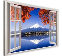 Feeby Photo sur Toile XXL Illusion D'Optique Art Image Déco Mont Lac Automne bleu 115x70 cm