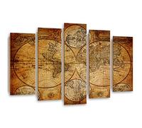 Feeby Tableau 5 pièces 100x70 cm Carte du monde Géographie Continents Déco Imprimé Tableau Moderne Tableau Photo Chambre à Coucher Abstrait Vintage Rétro marron