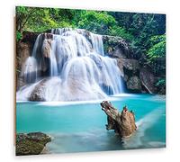 Feeby Tableau Chute d'eau Eau Cascade 50x50 cm Déco Imprimé Moderne Roches Arbres Nature bleu