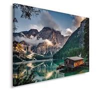Feeby. Tableau Déco - 1 partie - 40x50 cm, Impression sur Toile Décoration Murale Image Imprimée, PRAGSER WILDSEE, ITALIE, MONTAGNES, NATURE, VERT