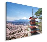 Feeby. Tableau Déco - 1 partie - 40x60 cm, Impression sur Toile Décoration Murale Image Imprimée, FUJIYOSHIDA, MONT FUJI AVEC PAGODE CHUREITO, MONTAGNES, NATURE, BLEU
