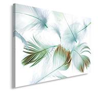 Feeby. Tableau Déco - 1 partie - 40x60 cm, Impression sur Toile Décoration Murale Image Imprimée, PLUMES, BLANC, BLEU