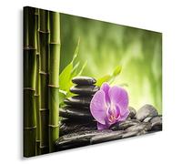 Feeby. Tableau Déco - 1 partie - 50x70 cm, Impression sur Toile Décoration Murale Image Imprimée, ORCHIDÉE, BAMBOU, ZEN, NATURE, VERT