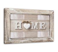 Feeby Tableau déco mural inscription Home 90x60 cm Image moderne coeur sur chaîne rétro marron