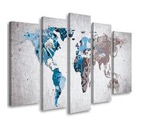 Feeby Tableau décoration 100x70 cm Carte du monde Continents Géographie Toile 5 parties Tableau Moderne Photo Chambre à Coucher Terre Carte des contours Abstraction multicolore