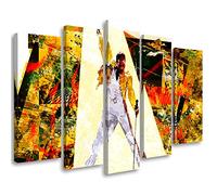 Feeby Tableau décoration 200x100 cm Abstraction Portrait Freddie Mercury Toile 5 parties Tableau Moderne Photo Chambre à Coucher Queen Culture Pop Chanteur ; orange