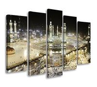 Feeby Tableau décoration 200x100 cm Arabie Saoudite Islam Mecque Kaaba Toile 5 parties Tableau Moderne Photo Chambre à Coucher Moyen-Orient Foi Vénération Religion beige