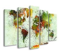 Feeby Tableau décoration 200x100 cm Géographie Continents Carte du monde Toile 5 parties Tableau Moderne Photo Chambre à Coucher Abstraction Carte des contours Océans vert