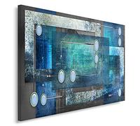 Feeby Tableau imprimé sur Toile Deco Canevas 80x120 Image Abstraction Rectangles Cadres Gris Bleu