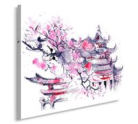 Feeby Tableau imprimé xxl Tableau imprimé sur toile Tableau deco Canvas 60x80 cm CERISIER JAPONAIS ABSTRACTION VIOLET