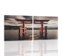 Feeby. Tableau multi panneaux - 2 parties - 180x90 cm, Impression sur toile Décoration murale Image imprimée, ITSUKUSHIMA JINJA, JAPON, CULTURE, MARRON