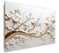 Feeby Tableau Mural Fleurs 3D Nature Magnolia 120x80 cm 1 pièce Tableaux Tableau Déco Image Photo Décoration Murale Artistique Photographie Design Salon Plantes Botanique Motif floral or