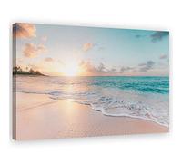 Feeby Tableau Photo plage Image décoration murale le coucher du soleil bleu 90x60 cm