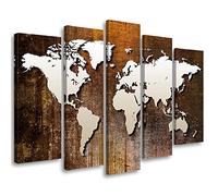 Feeby Tableau sur Toile 150x100 cm Carte du monde Continents Géographie 5 pièces Image Moderne Tableau Déco Mural Salle De Séjour Carte des contours Terre Abstraction marron