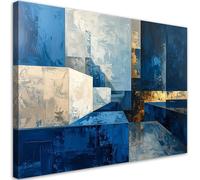 Feeby - Tableau sur Toile - Decoration Murale Peinture - Abstraction moderne bleu beige - 90x60 1partie - Chambre Toiles Intissé - Tableaux chambre à coucher - Decoration Chambre