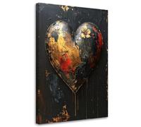 Feeby - Tableau sur Toile - Decoration Murale Peinture - Cœur 3D amour noir et or - 70x100 1partie - Tableaux chambre à coucher - Decoration Chambre - Impression sur Toile