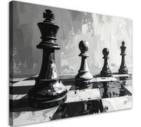Feeby - Tableau sur Toile - Decoration Murale Peinture - Échecs 3D Roi Pions - 60x40 1partie - Tableaux chambre à coucher - Decoration Chambre - Impression sur Toile
