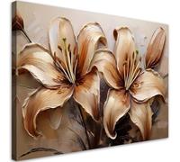 Feeby - Tableau sur Toile - Decoration Murale Peinture - Lis Glamour Fleurs Sépia Beige - 90x60 1partie - Chambre Toiles Intissé - Tableaux chambre à coucher - Decoration Chambre