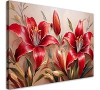 Feeby - Tableau sur Toile - Decoration Murale Peinture - Lys rouges Fleurs Plantes - 115x75 1partie - Tableaux chambre à coucher - Decoration Chambre - Impression sur Toile