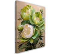 Feeby - Tableau sur Toile - Decoration Murale Peinture - Pivoines peintes Fleurs Vert - 30x45 1partie - Tableaux chambre à coucher - Decoration Chambre - Impression sur Toile